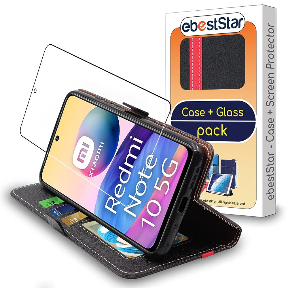 Custodia A Libro E Portafoglio Per Xiaomi Redmi Note 11 Pro+ 5G, In Pelle PU Con Porte Carte E Vetro Temperato Incluso, Nero/Rosso - 2