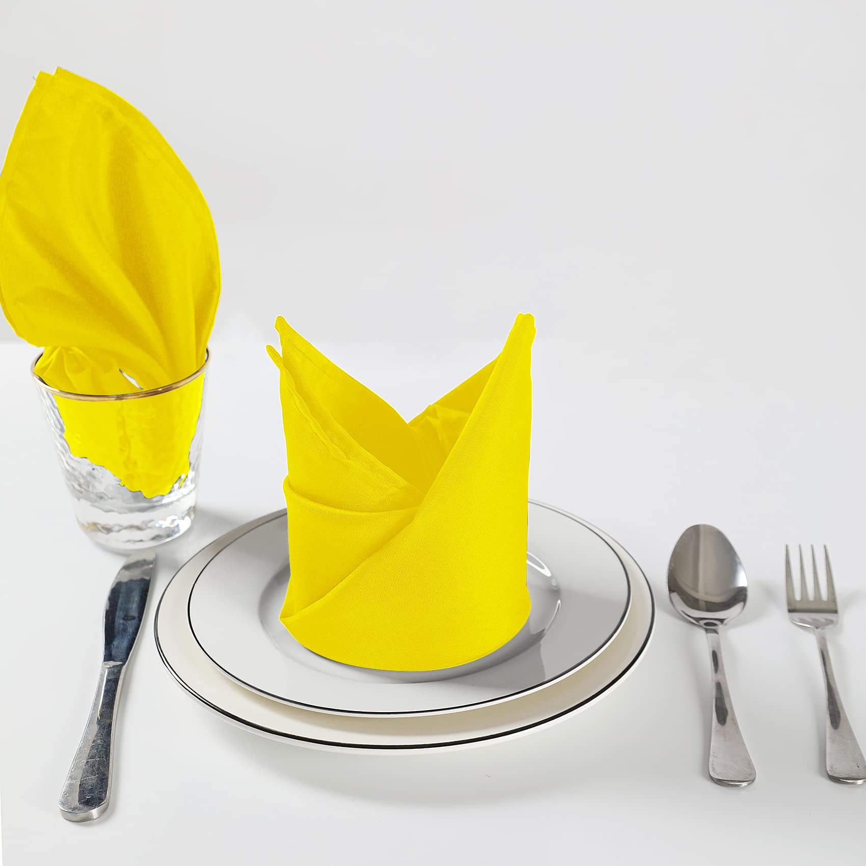 Servilletas de tela de 20 x 20 pulgadas, lavables de poliéster, servilletas de mesa suaves para bodas, fiestas, banquetes (amarillo, 25 unidades)