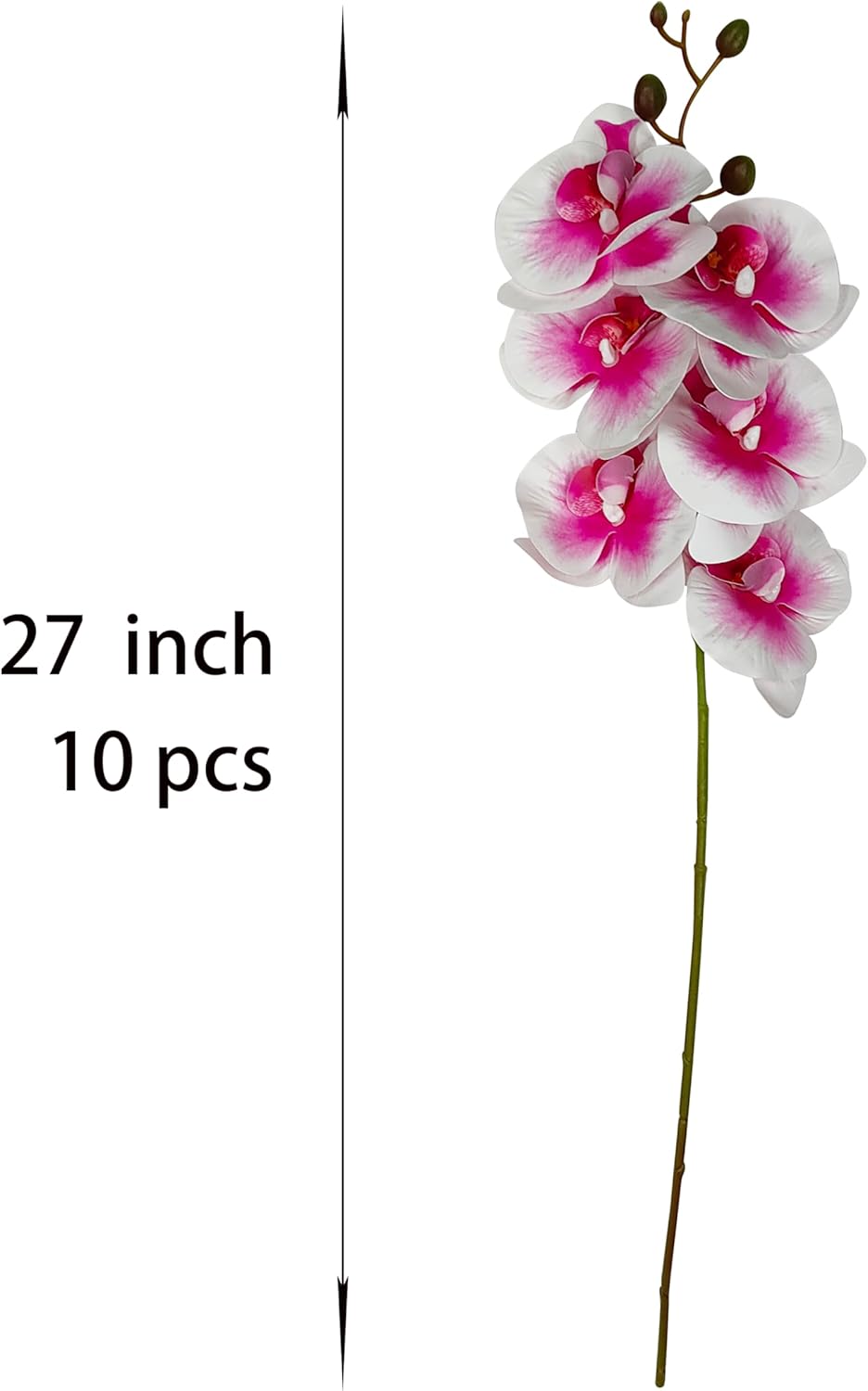 10 Pack Pink Orchid Artificial Flowers Real Touch, 27'' Artificial Fake Faux Silk Orchid Stem Bouquets for Wedding Party Home Garden Decor,Orquideas Artificiales para Decora (10, pink + white edge)