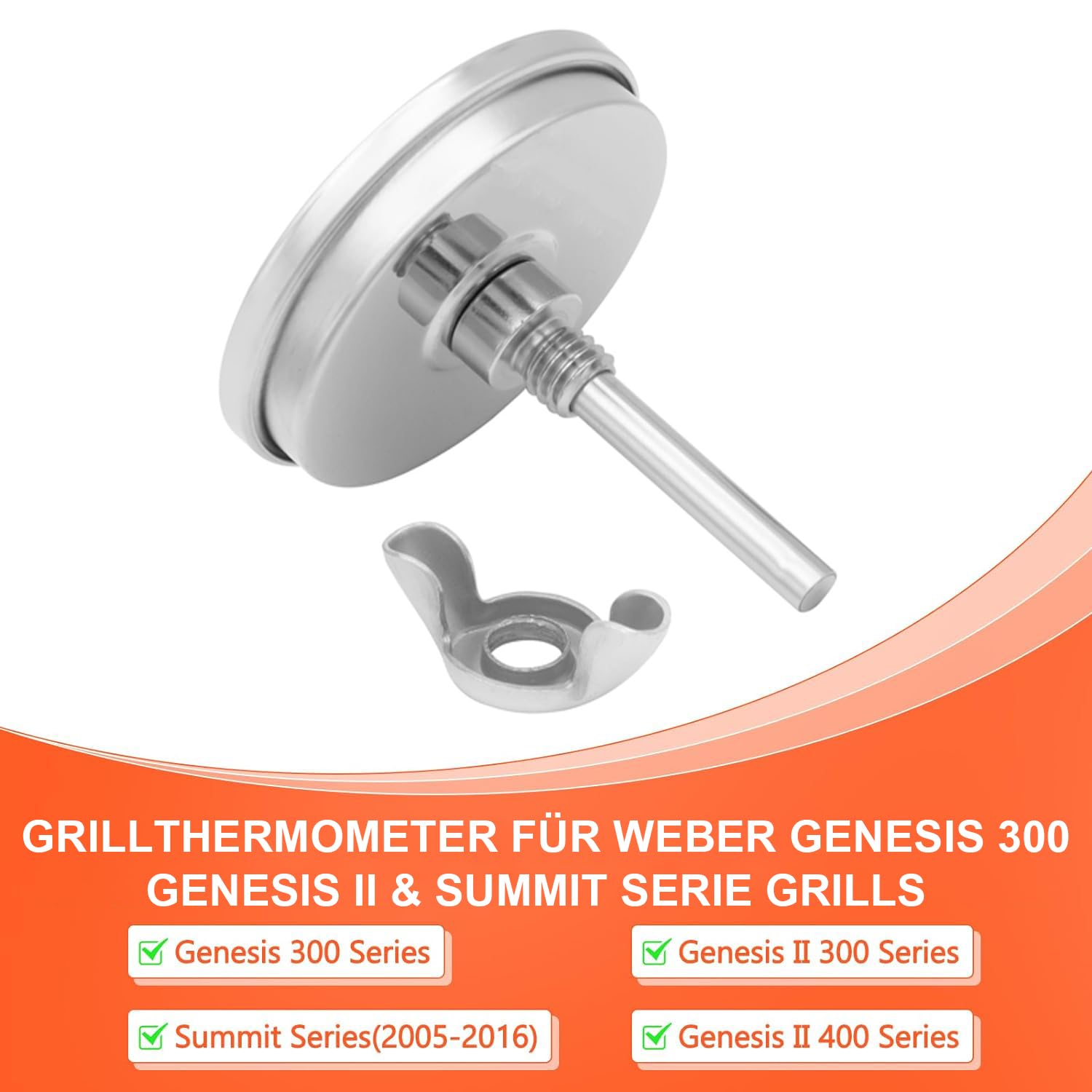 67088 67731 Termómetro de barbacoa para Weber Genesis 300, Genesis II y Summit Series Grills, Genesis E/S 310 330, indicador de temperatura, montaje central, 6 cm de diámetro, reemplazo de termostatos