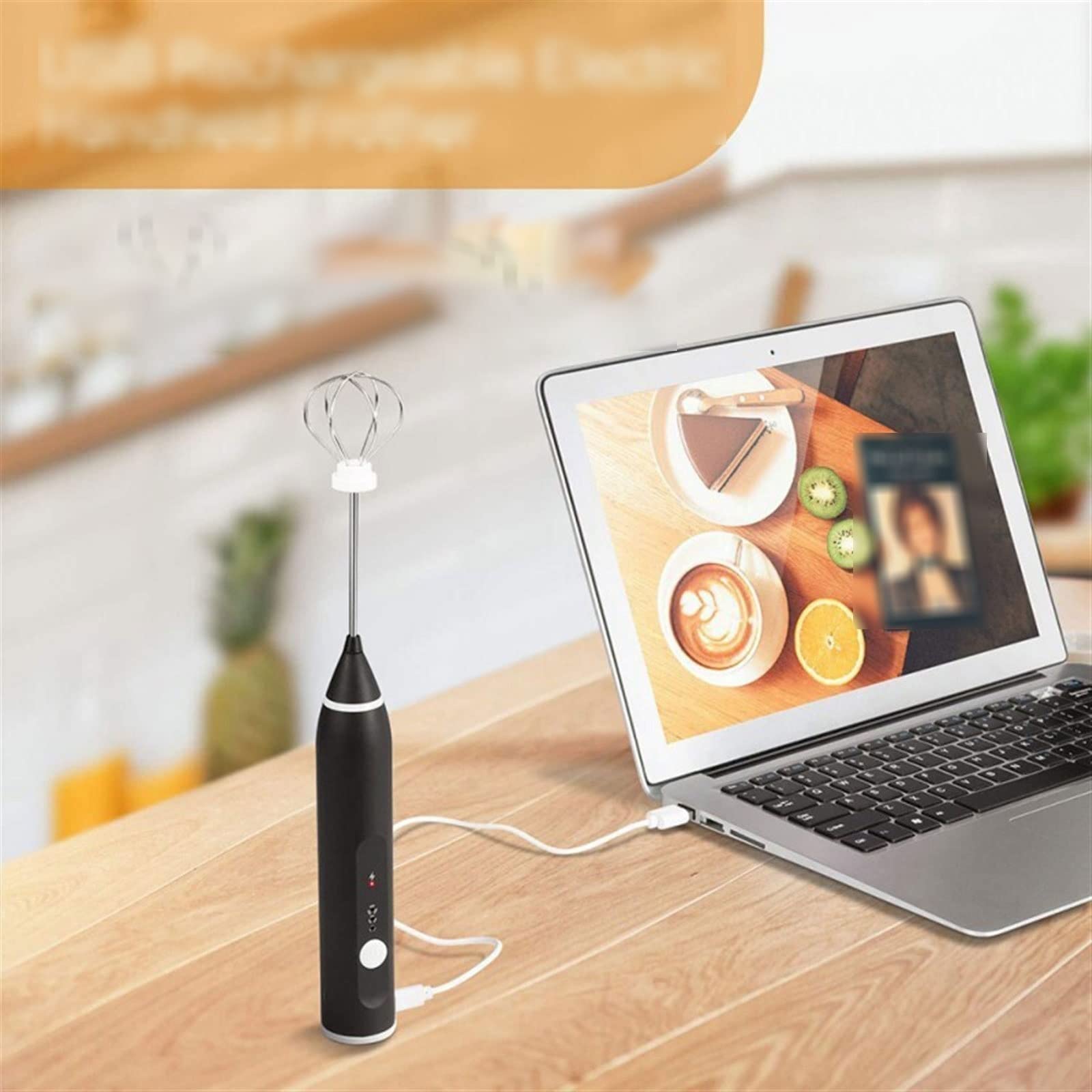 Générique Mixeur Portatif Rechargeable par USB, Fouet électrique, Mousseur à Lait, Crochet Autonettoyant, pour Mélanger Le Café, Le Lait Et Autres Boissons