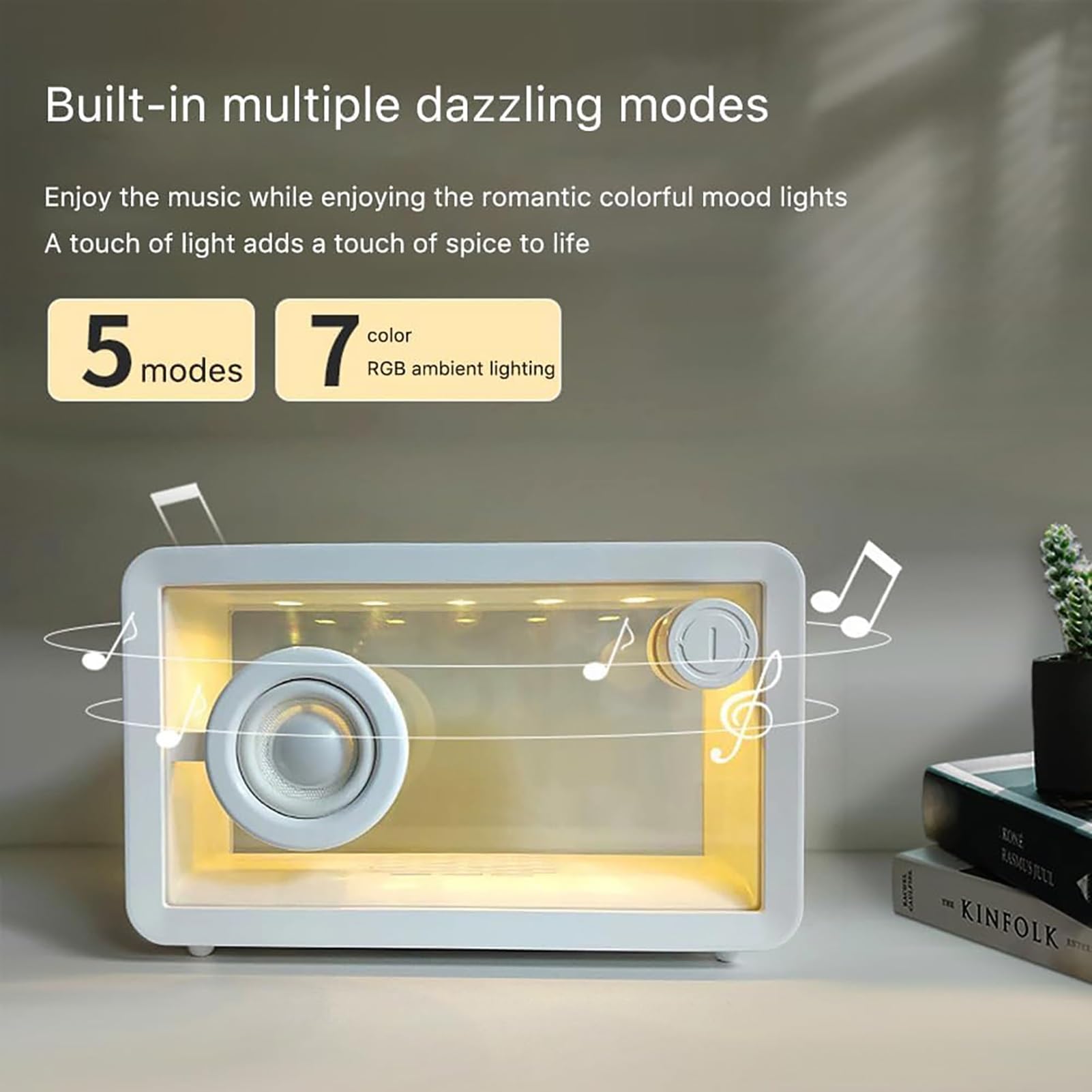 Przenośny Bezprzewodowy Głośnik Bluetooth Odbiornik Stereo Siedmiokolorowy Głośnik Nadaje Się Do Prezentu Urodzinowego W Domu/imprezie/na Świeżym Powietrzu/plaży(White)