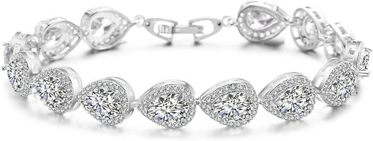 14K Gold Tear Drop Moissanite Bracelet for Women,Luxury Water Drop Link Chain Charm Bracelet,Fashion Christmas Jewelry Gift for Her