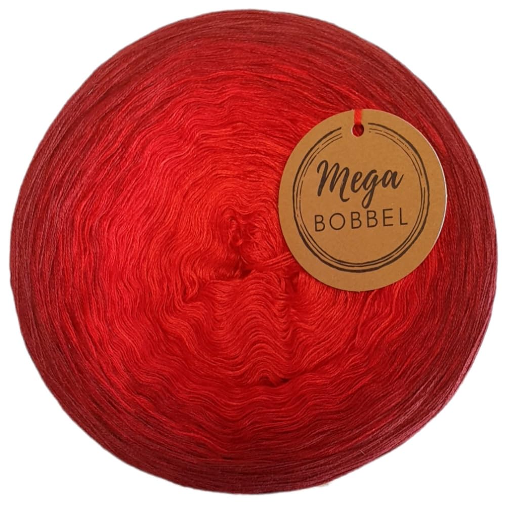 MegaBobbel*Rote Beeren*A324* (Außenfarbe: Malaga) Farbverlaufsgarn - Lace Garn Bobbel Wolle zum Häkeln & Stricken (4 fädig, 3750m)