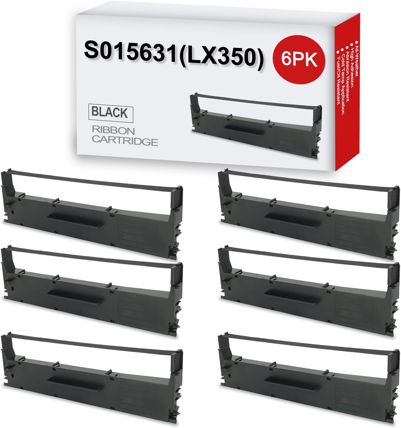 6-Pack Cinta Compatible para Impresora Epson LX-350 LX-300+II Negro