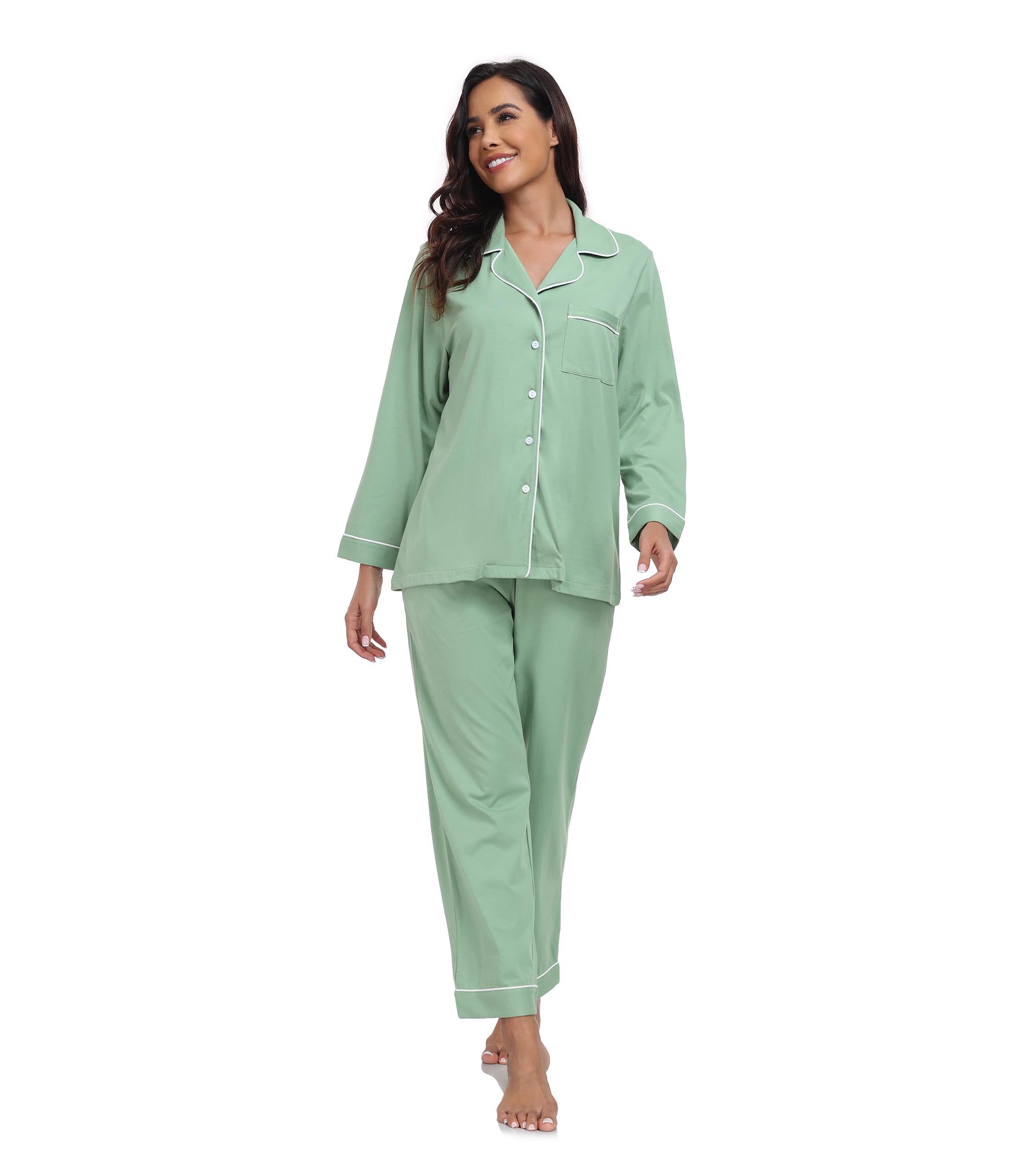 COLORFULLEAF Pijama para mujer, 100% algodón, con botones, manga larga, conjunto de pijamas de dos piezas