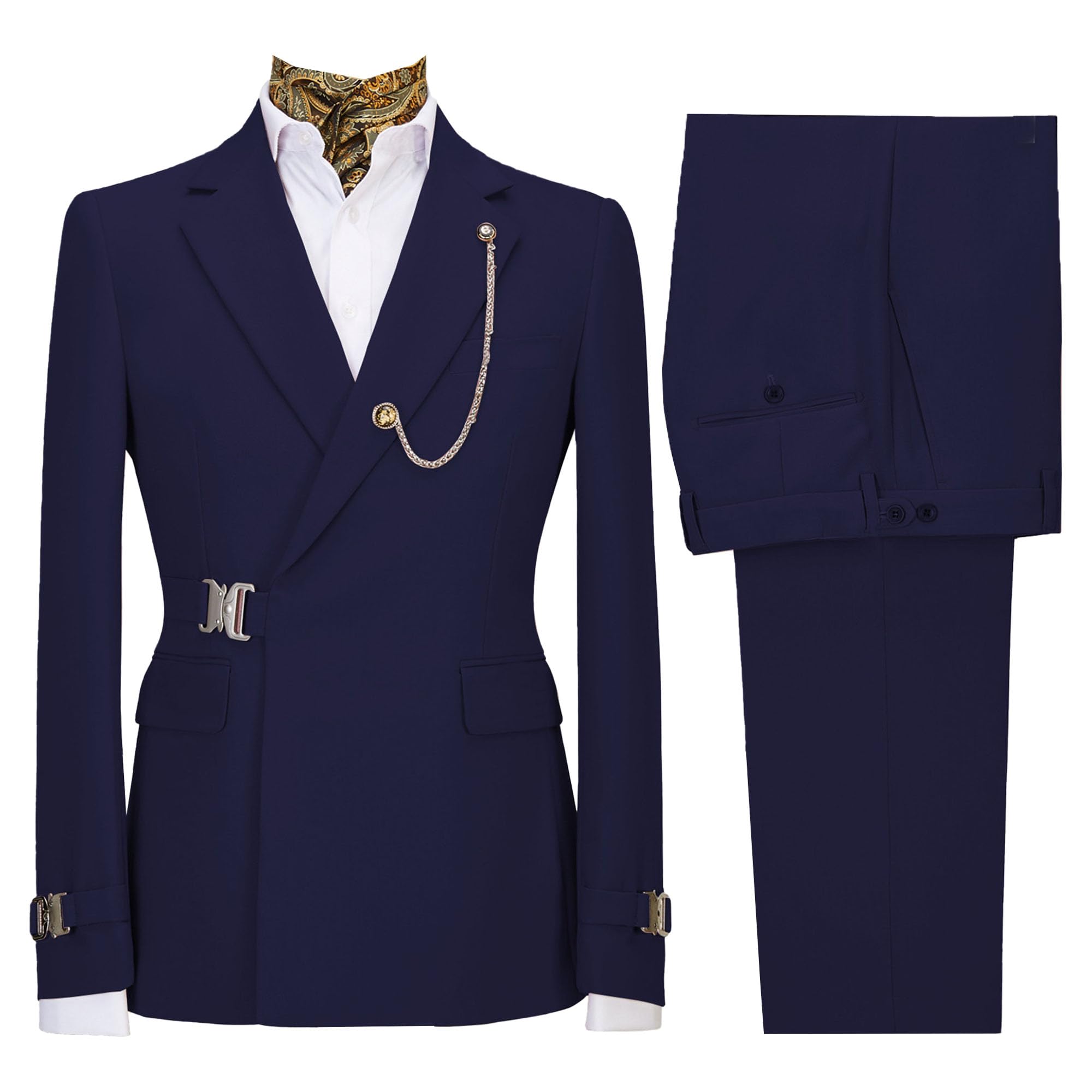 Men's 2 Piece Suit with Metal Clasp Slim Fit Suit Stylish Business Pants Casual Wedding Grooms Tuxedo Suit