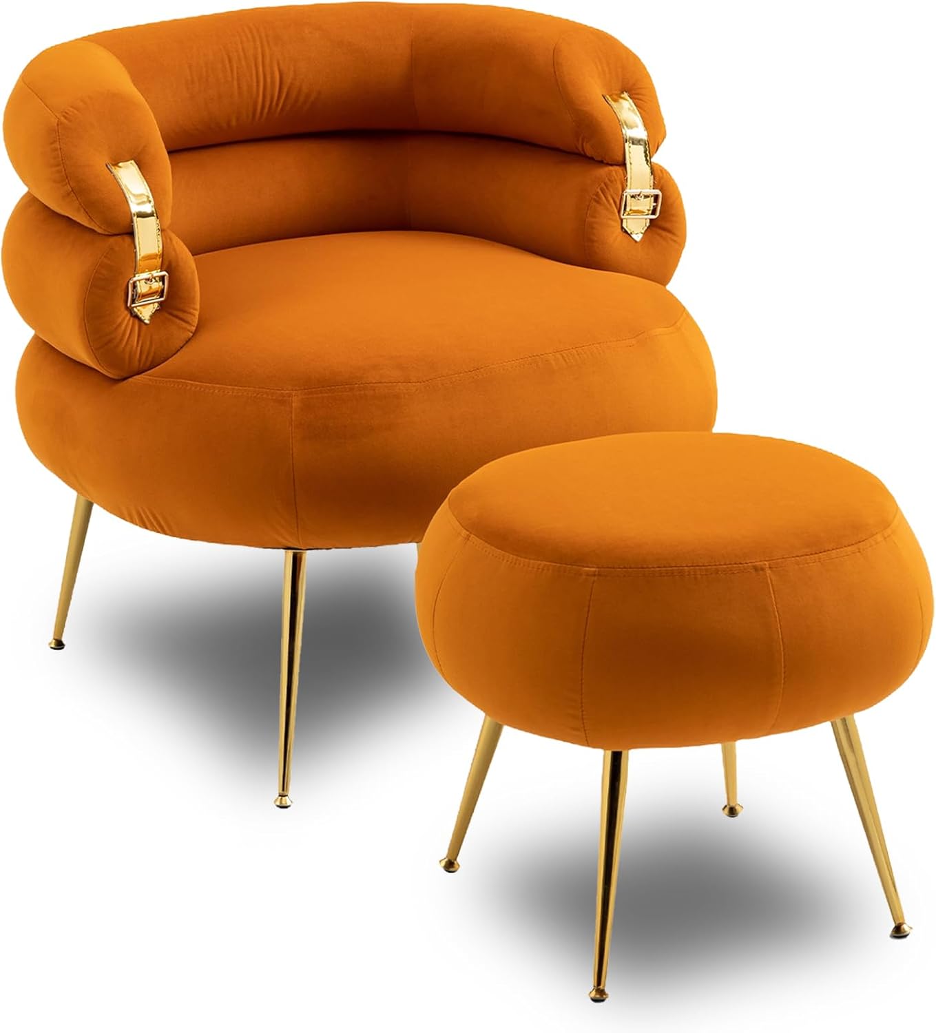 Luteren Velvet Accent Chair with Ottoman, Modern Barrel