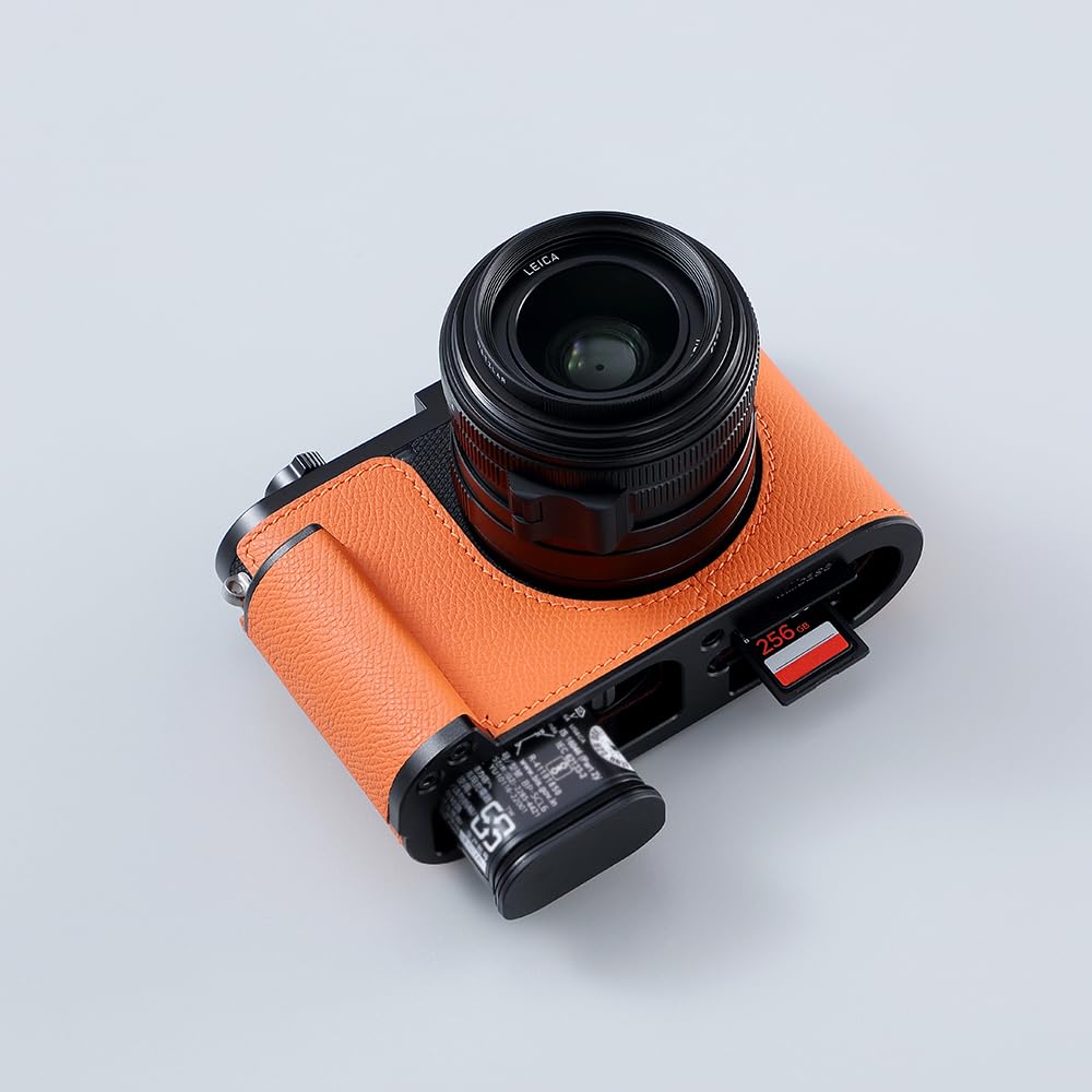 MUZIRI KINOKOO Custodia Leica Q3/Q3 43, Strato superiore in vera pelle Leica Q3/ Q3 43 Custodia protettiva mezza versione Premium -Con apertura inferiore & Maniglia - Nero