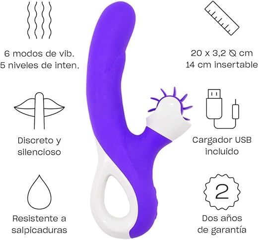Vibrador conejito con lenguas de silicona giratorias (simulan ...