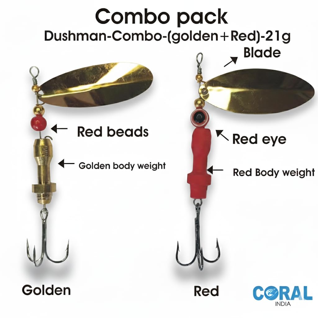 Coral India Dushman-Combo 21g Fishing Spinner Lure - Golden Brass Body and Red Body (Combo Pack) 2