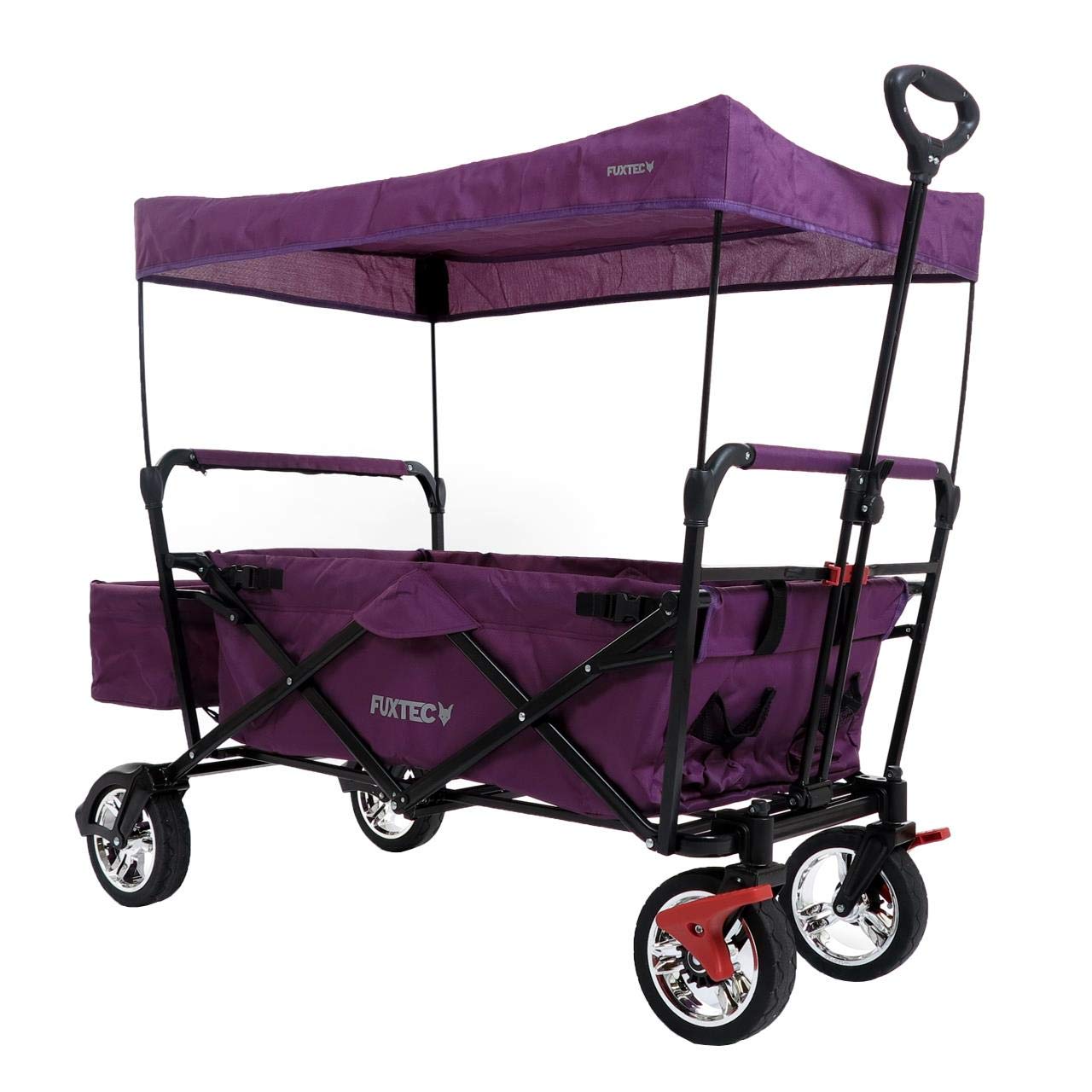 FUXTEC Bollerwagen City CT500, Carro Plegable con Techo UV, con Doble Freno Delantero.- Apto para niños, Ciudad, Campo, Playa o montaña- Tirar o Empujar - Capacidad de Carga 75 kg - Bolsa Trasera