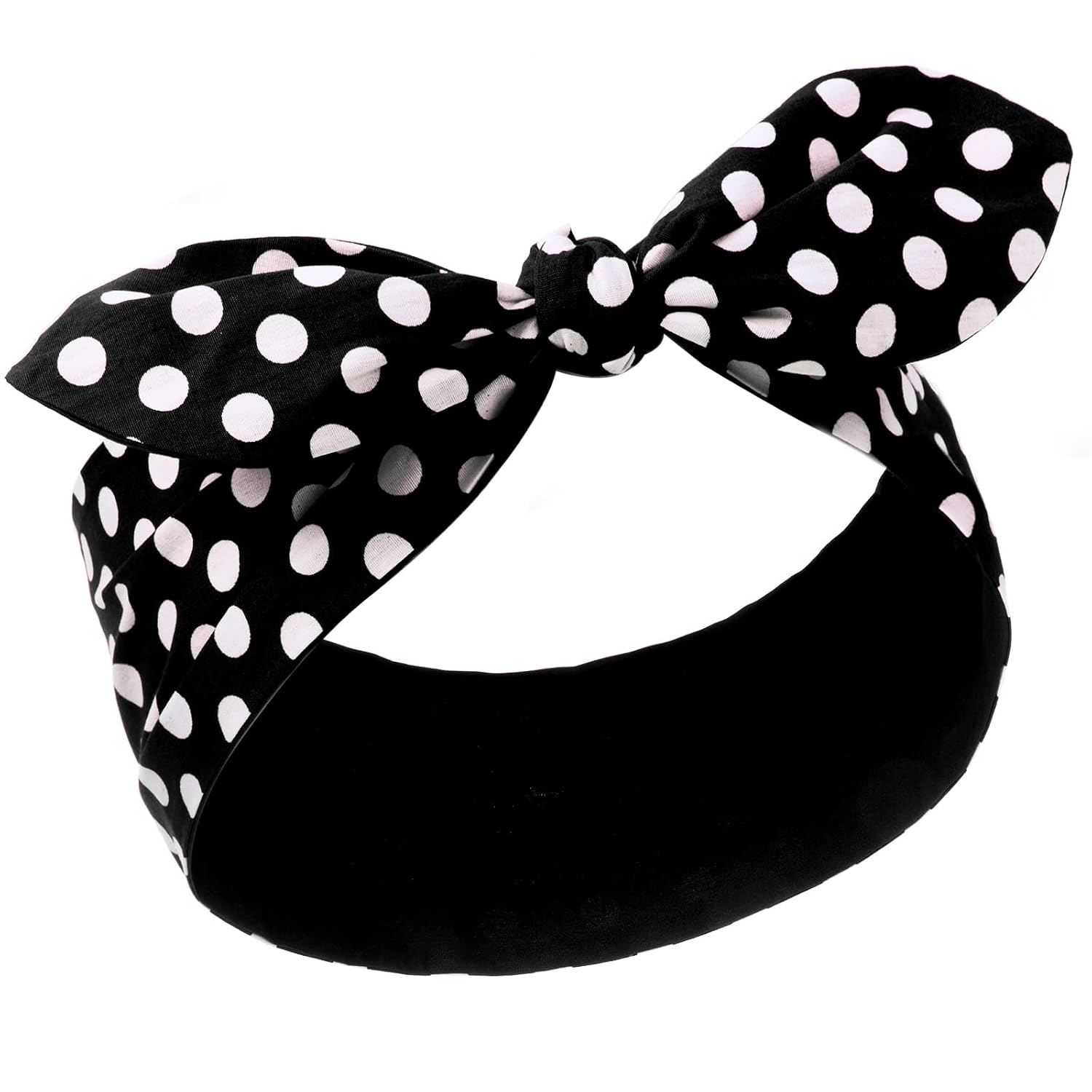 Hicarer Headband Polka Dot Bandana Headband Wire Retro Hairband Vintage Hair Accessories for Women Girls Halloween Costume (black, Big Dots)