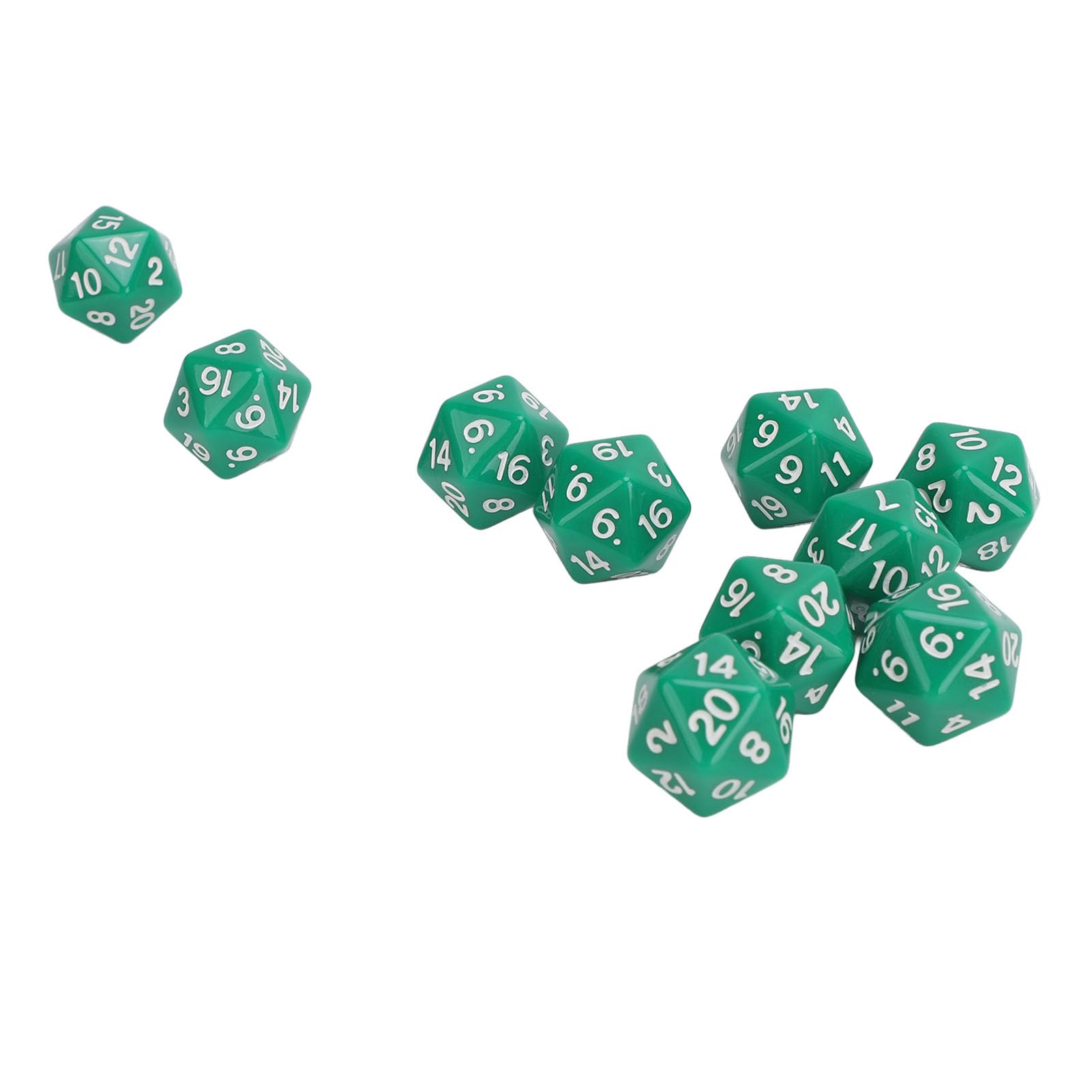 ZJchao Zestaw, 20-stronny 10-częściowy Zestaw Kości Wielościennych, Lekkie 20-ścienne Plastikowe Kości do Gier RPG, na Imprezy i do Użytku Edukacyjnego (GREEN)