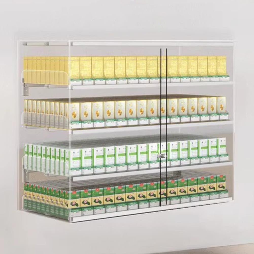 Store Display Rack Wall Mounted Storage Rack Supermarket Convenience Store Automatic Cigarette Rack Space Saving Assembled Display Cabinet,Acrylic Cigarette Display Rack with Sliding Door &