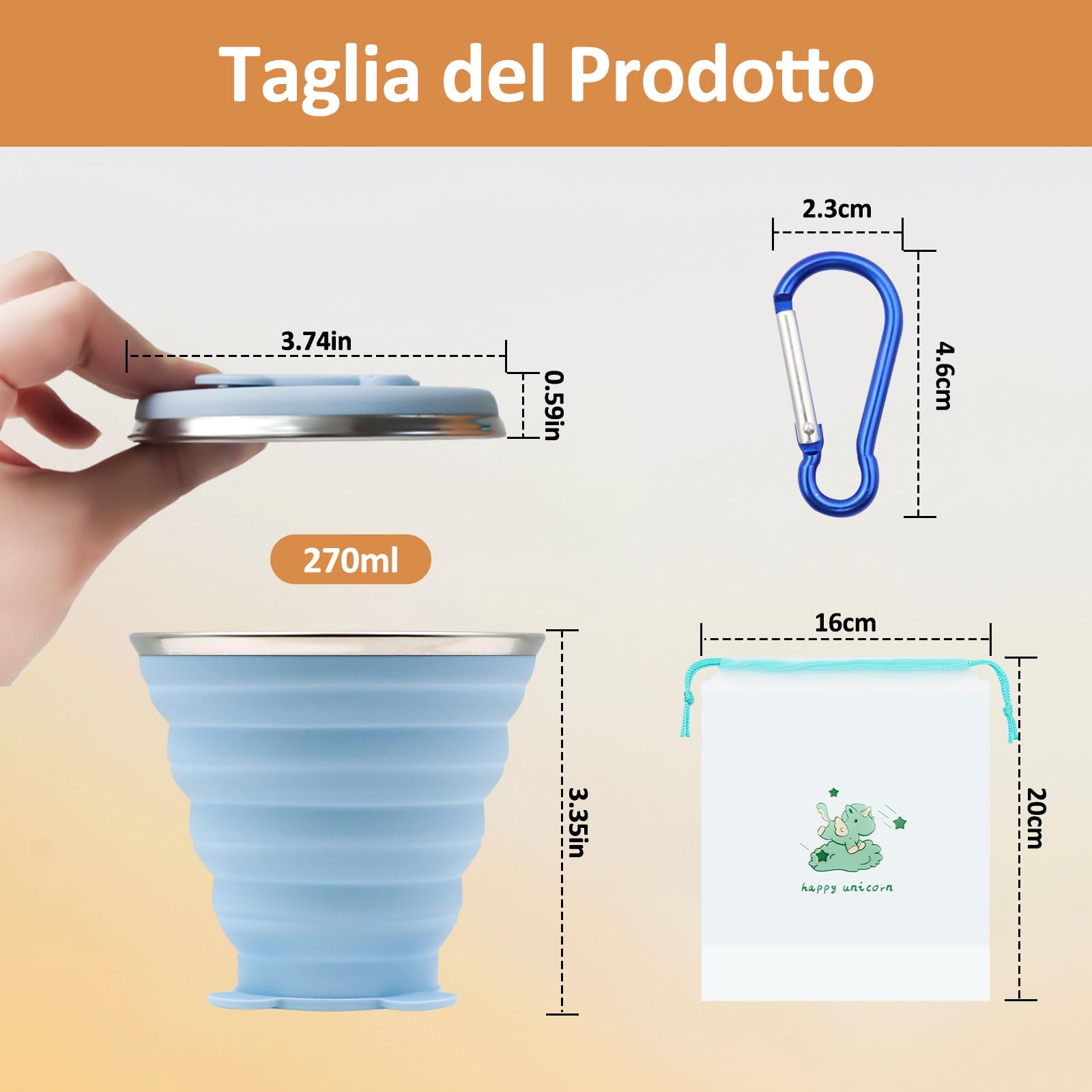 ZOCONE 2 Pezzi Bicchiere Pieghevole Silicone, 270ml Bicchiere Pieghevole da Viaggio Alimentare Riutilizzabile Bicchiere Pieghevole in Silicone per Viaggio Campeggio Escursionismo e Lavoro