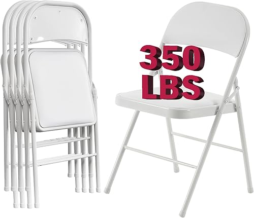 Paquete de 4 sillas plegables blancas con cojín acolchado y respaldo, sillas plegables acolchadas con marco de acero, asiento comercial apilable