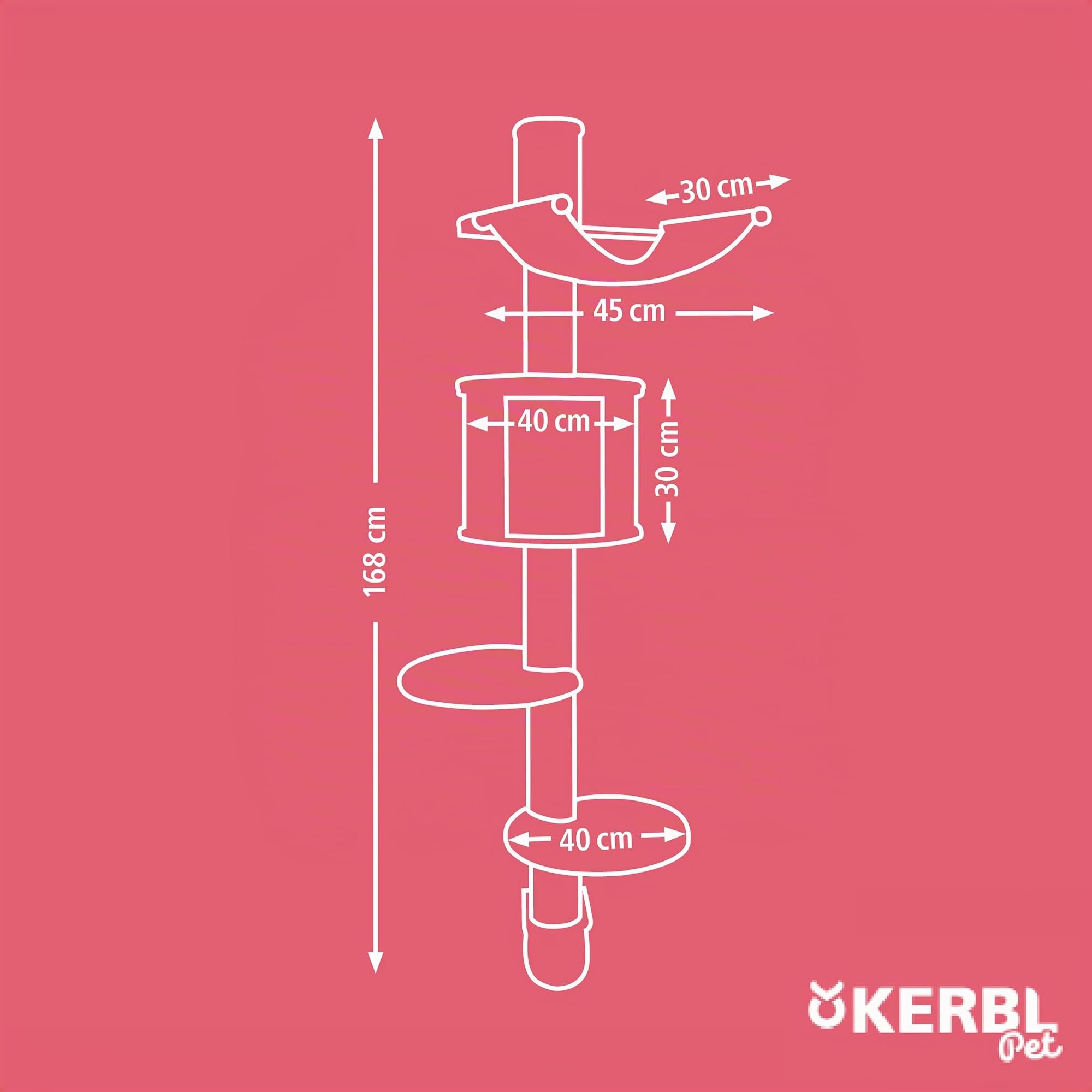 Kerbl Pet Rascador de pared Dolomit, árbol para gatos, blanco, 168cm, madera, felpa, sisal, para gatos, cojín extraíble y acolchado