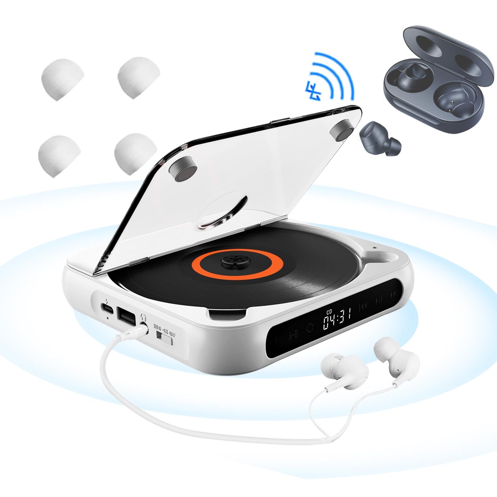 Lecteur de musique à contrôle tactile avec écouteurs, lecteur de disque