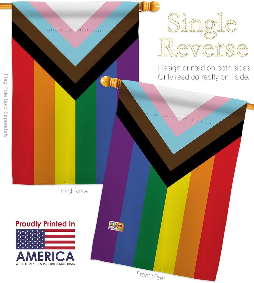 Progress Pride House Flag Support Rainbow Love LGBT Gay Bisexual Pansexual Transgender Small Decorative Gift Yard Banner Made In USA 28 X 40