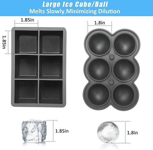 Miniatura 2 de Tisirone - Bandejas de silicona para cubitos de hielo, juego de 2, bandeja cuadrada grande para cubitos de hielo con tapa y molde para cubitos de