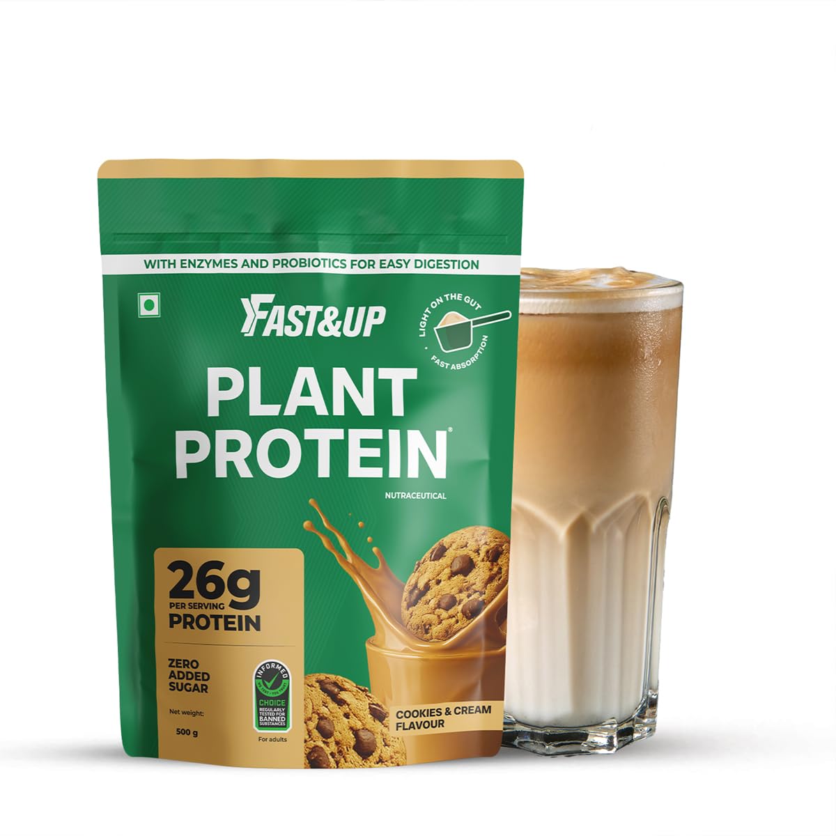 Fast&Up Plant Protein Powder with Rich Chocolate Flavour | Pea Isolate & Rice Protein | 26gm Protein Per Serve | Complete Amino Acids with 4.6g BCAA | Smooth & Tasty with No Added Sugar | Easy to Digest | Tested & Certified, 500 Grams — Amazon image 11