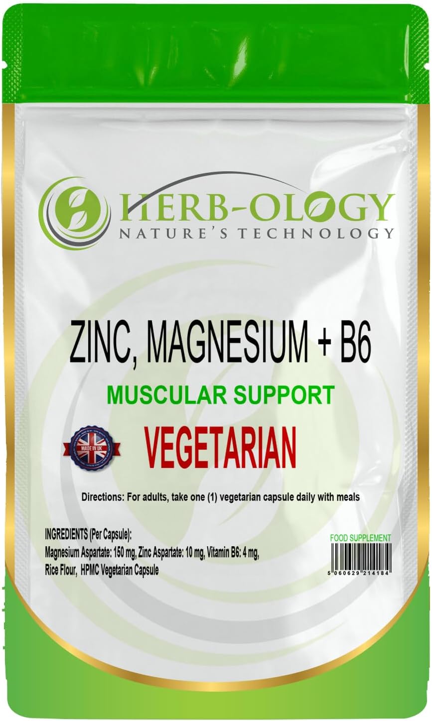 HB Zinc, Magnesium & B6 | 180 High Strength Capsules – 10mg Zinc, 150mg Magnesium Aspartate & 4mg Vitamin B6 per Capsule | Supplements for Men | Non-GMO Gluten Allergen & Filler Free | Made in UK