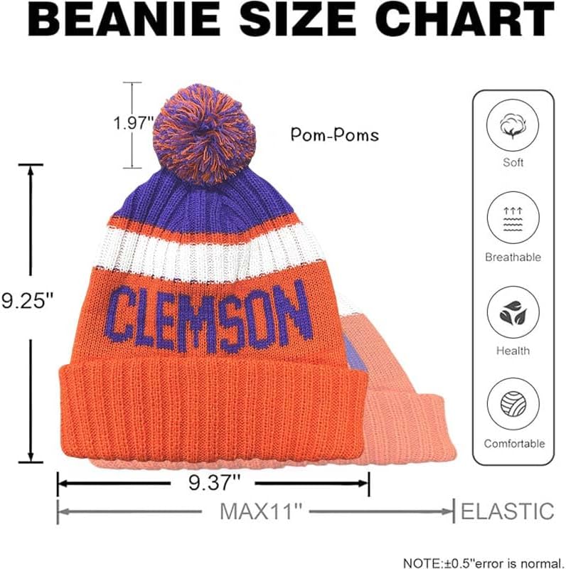 College Team Color Beanie - Fashion Knit Pom-Pom Hat Soft Headwear Cuffed Winter Hat Sport Fans Gift for Men Women Kids - Image 6