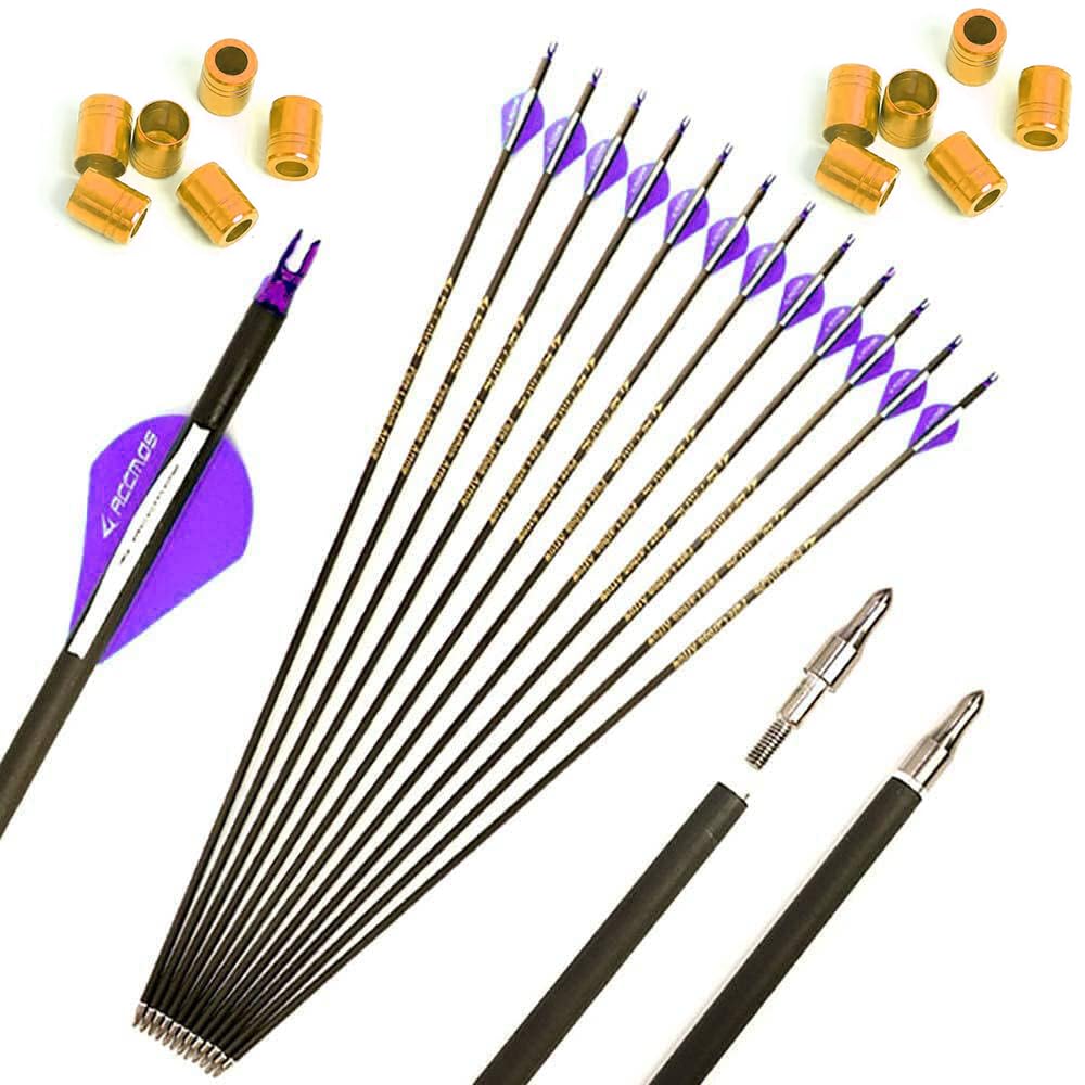 6/12pc Lunghezza Personalizzata Frecce in Carbonio 300/350/400/500/600/700/800 Spine 2" Piume di Plastica Freccia per Bersagli Freccia da Caccia per Arco Ricurvo Arco Composto Tiro con L'Arco