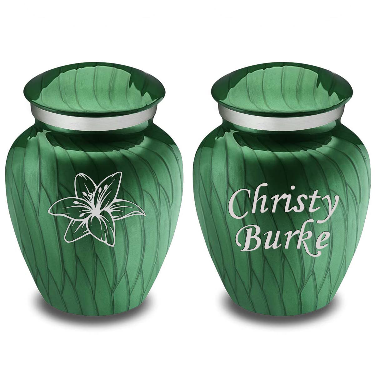 GetUrns Keepsake Embrace Lily Cremation Urn with Custom Engraving (Pearl Green)