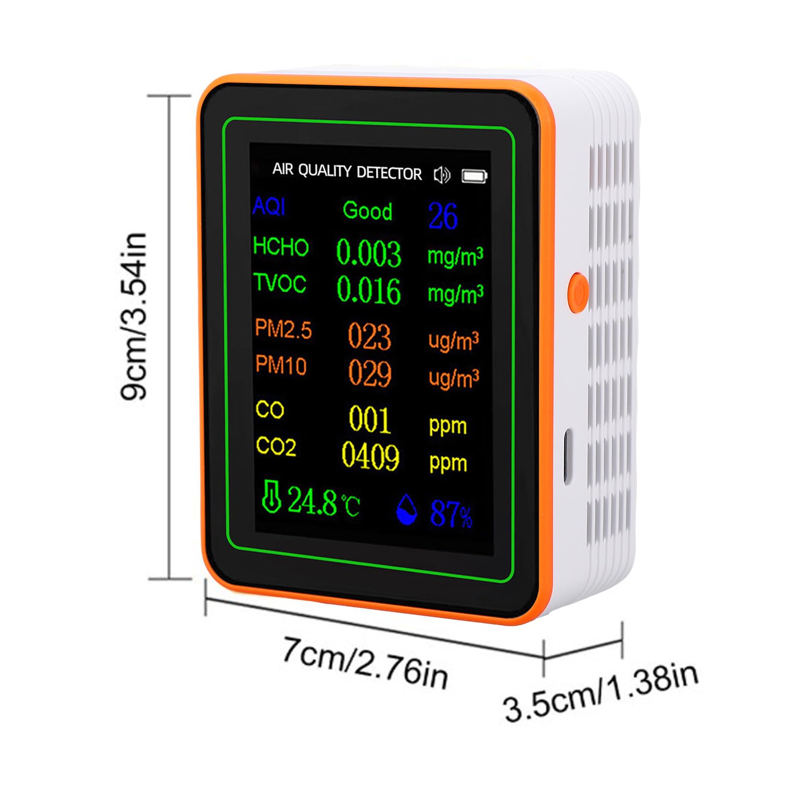 Monitor della qualità dell'aria, Rilevatore Interno Ricaricabile con CO2 HCHO TVOC PM2.5 per Uso in Auto in Ufficio Domestico (#2)
