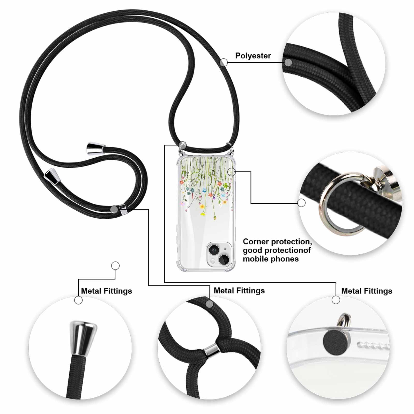 Custodia IPhone 14/13 Con Cordino - Cover Floreale Trasparente Antiurto - Foto 6