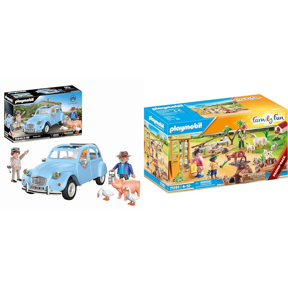 Playmobil 70640 - Voiture 2 CV Citroën Bleue + 3 Personnages & Animaux - Neuf