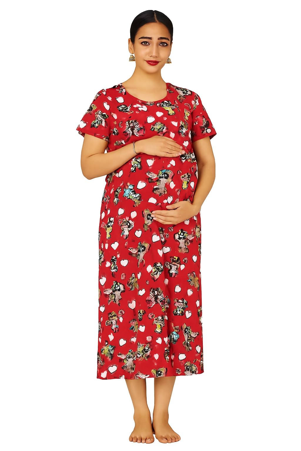 Women's Pink Cotton Maternity & Feeding Nighty – Soft Floral Printed Nursing Dress | Ideal for All Seasons |-picture-41