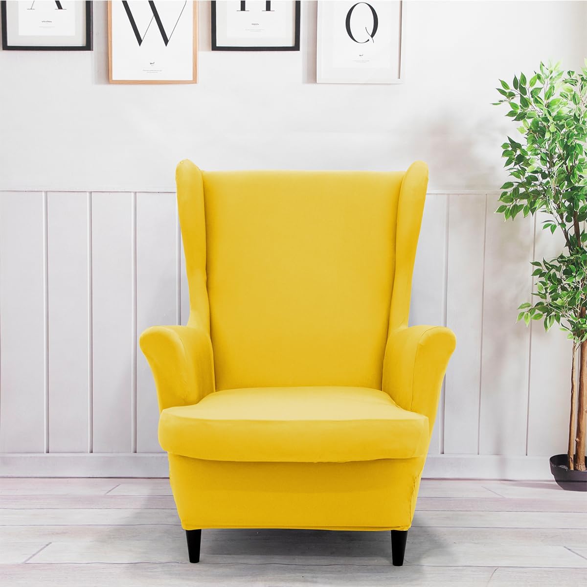 Morbuy Solid Colour Wingback Chair Covers, 2 Piece Wingback