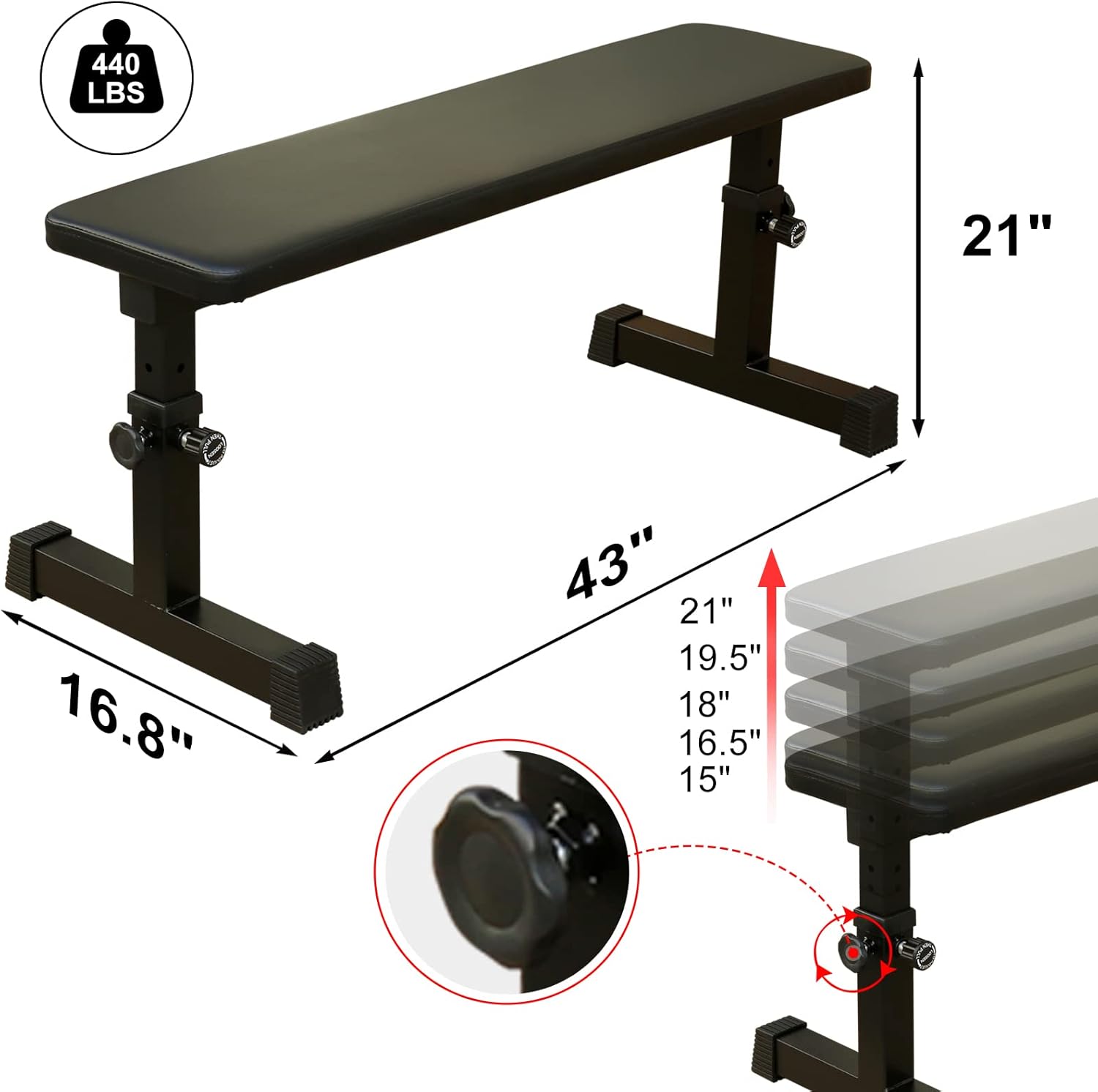Flat Weight Bench for Strength Training – Height Exercise Bench for Home Gym, Fitness, and Workout