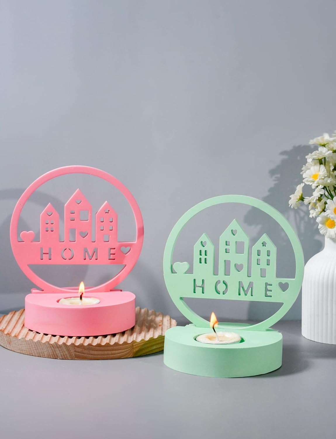 Set Di 3 Stampi In Silicone Per Candele E Gesso, Case E Alberi 3D, Con Base Rotonda, Per Resina E Cera, Antiaderenti E Resistenti Al Calore