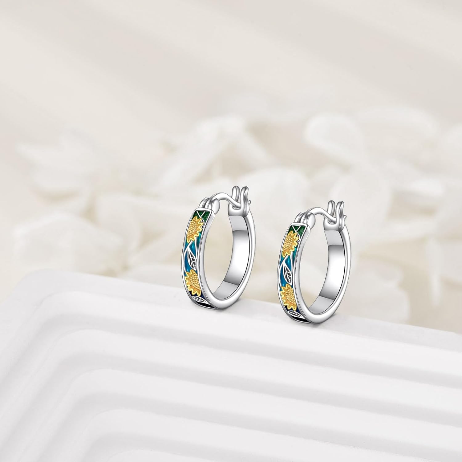 CRMAD Sunflower/daisy/ladybug/lotus/feather/rose/tulip Earrings for Women Sterling Silver Hoop Earrings Birthday Gifts for Women - Image 4