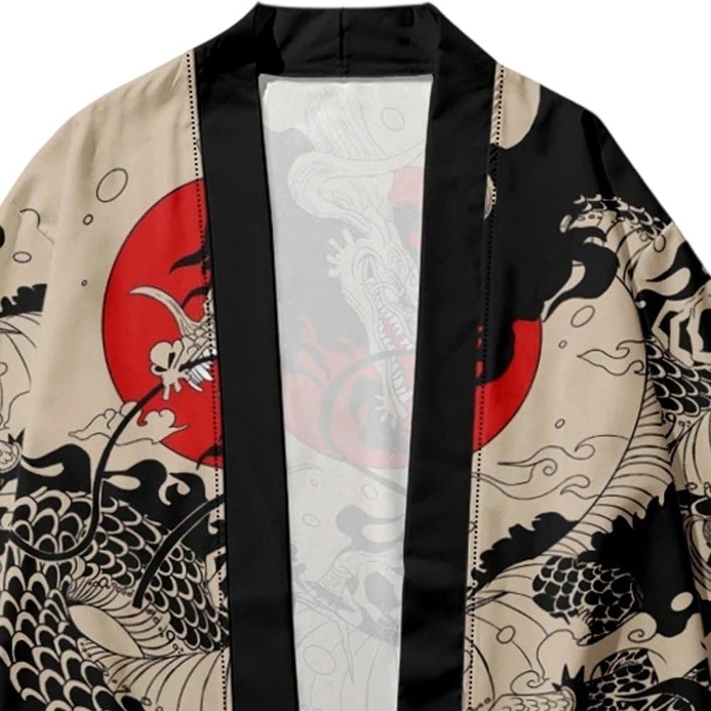 ア*ビ様 QutieFrash　和風 龍柄 オフショルダー 長袖 羽織り カーデ Amazon.co.jp: メンズ 着物 カーディガン 龍柄 和風羽織 浴衣