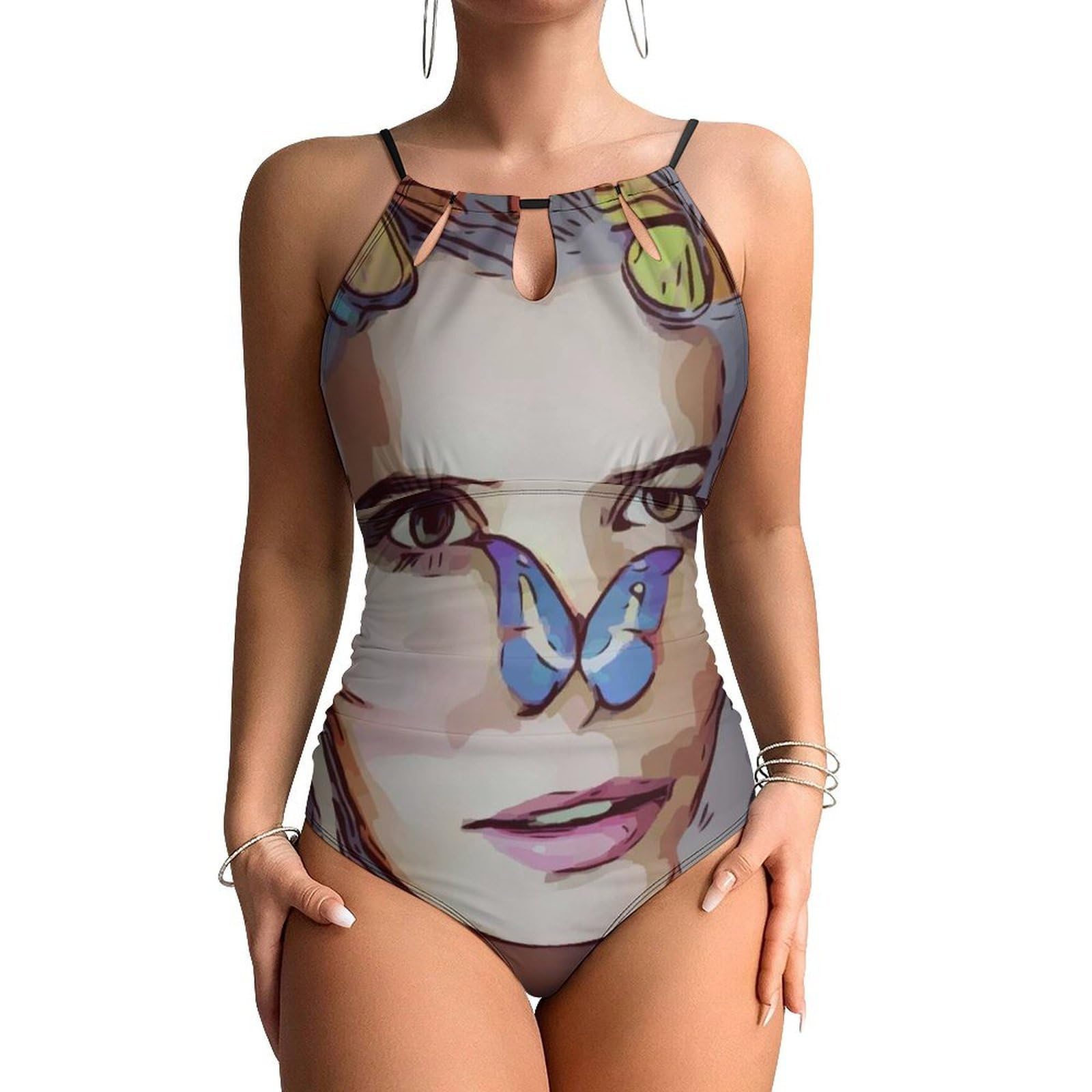 Schmetterling Und Mädchen Damen Einteilige Badeanzug Bademode Bauchweg Swimsuit Schwimmanzug Tankini