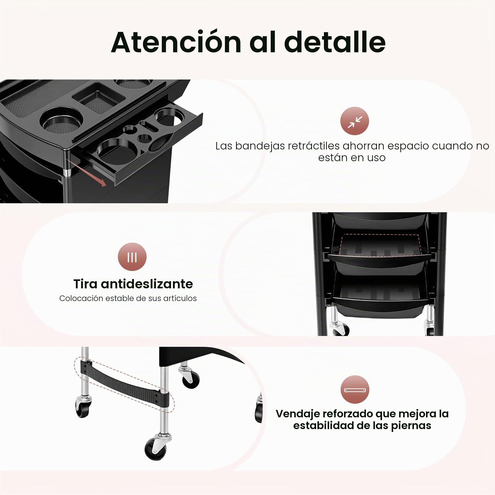 Equipo de carrito para salón de belleza, carro con bandeja para peinado y almacenamiento, puede ser utilizado en salones de belleza, peluquerías, hospitales e instalaciones sanitarias, negro