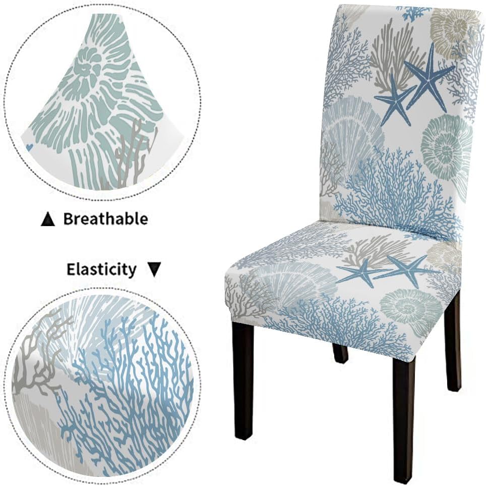 Mrcrypos Elastic Chair Cover Set of 6 Chair Covers for Dining Chairs Beach Coastal Star Background Slipcover Chairs Covers for Kitchen Living Room Restaurant