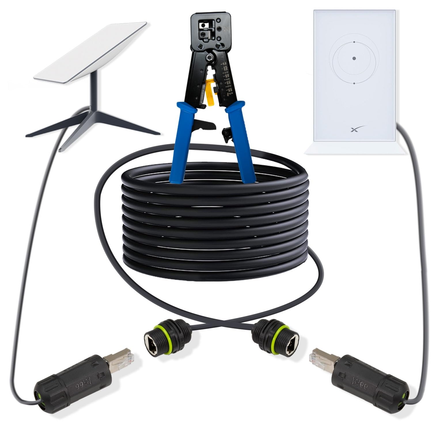 Starlink Cable Extension & Repair Kit, with 75ft Cable, Starlink SPX Plug to RJ45 Solution, Extension to 150ft, SPEEDS UP to 1200Mbps, 24AWG Copper, Waterproof Gray