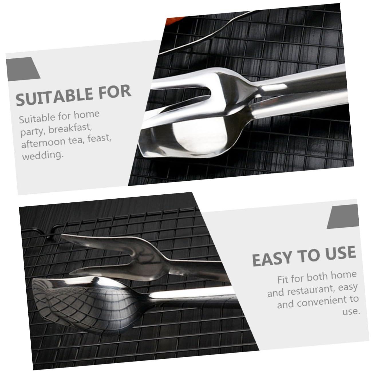 TOYANDONA 2 pezzi Pinze da Cucina in Acciaio Resistente per Servire Cibo Clip Alimentari Resistenti per Insalate Pane e Barbecue Impugnatura Sicura e Antiscivolo per Uso Domestico e Outdoor