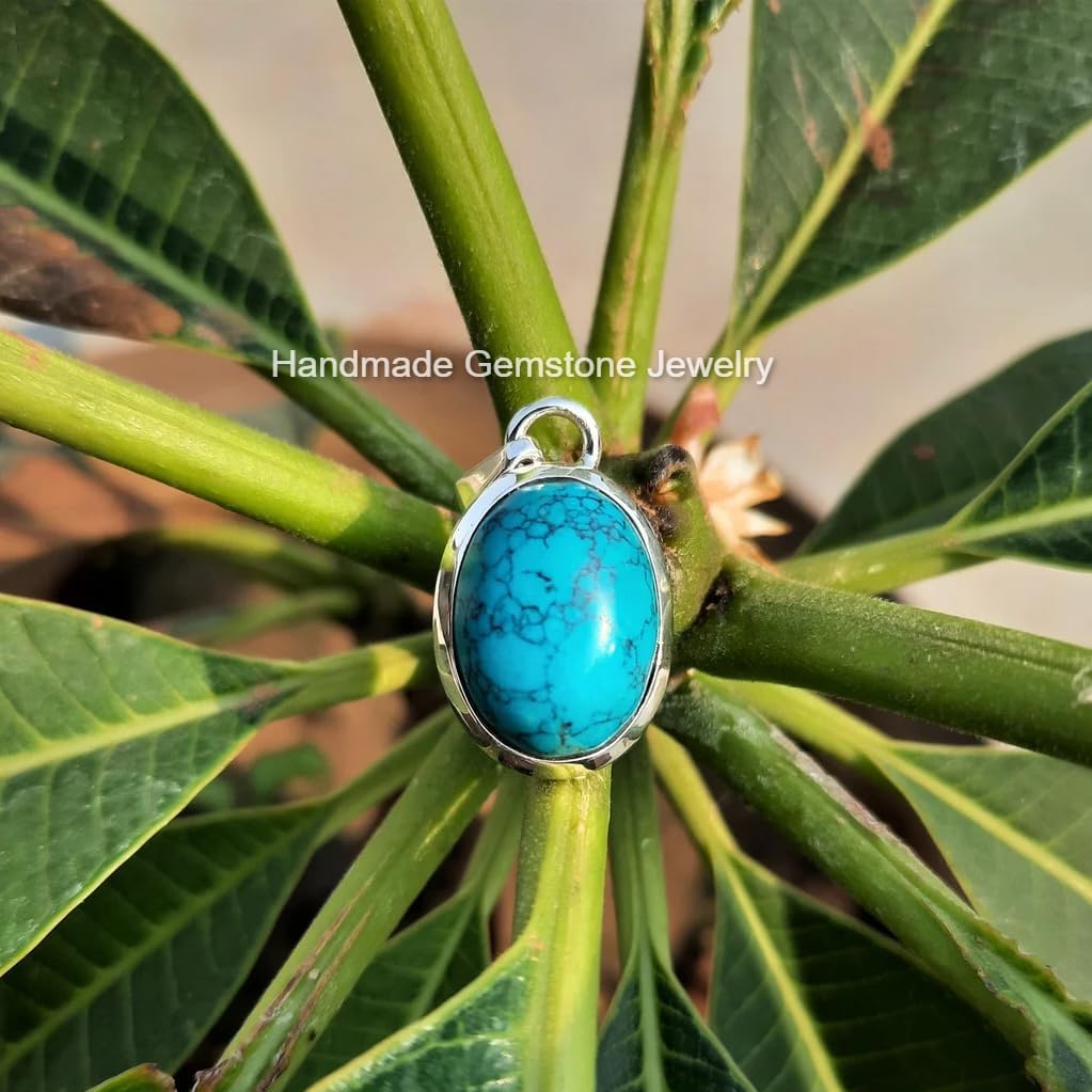 Big Turquoise Stone Pendant, 92.5% Silver Plated Pendant, Turquoise Jewelry, Dainty Pendant, Boho Statement Pendant, Blue Gemstone Pendant, Turquoise Jewelry