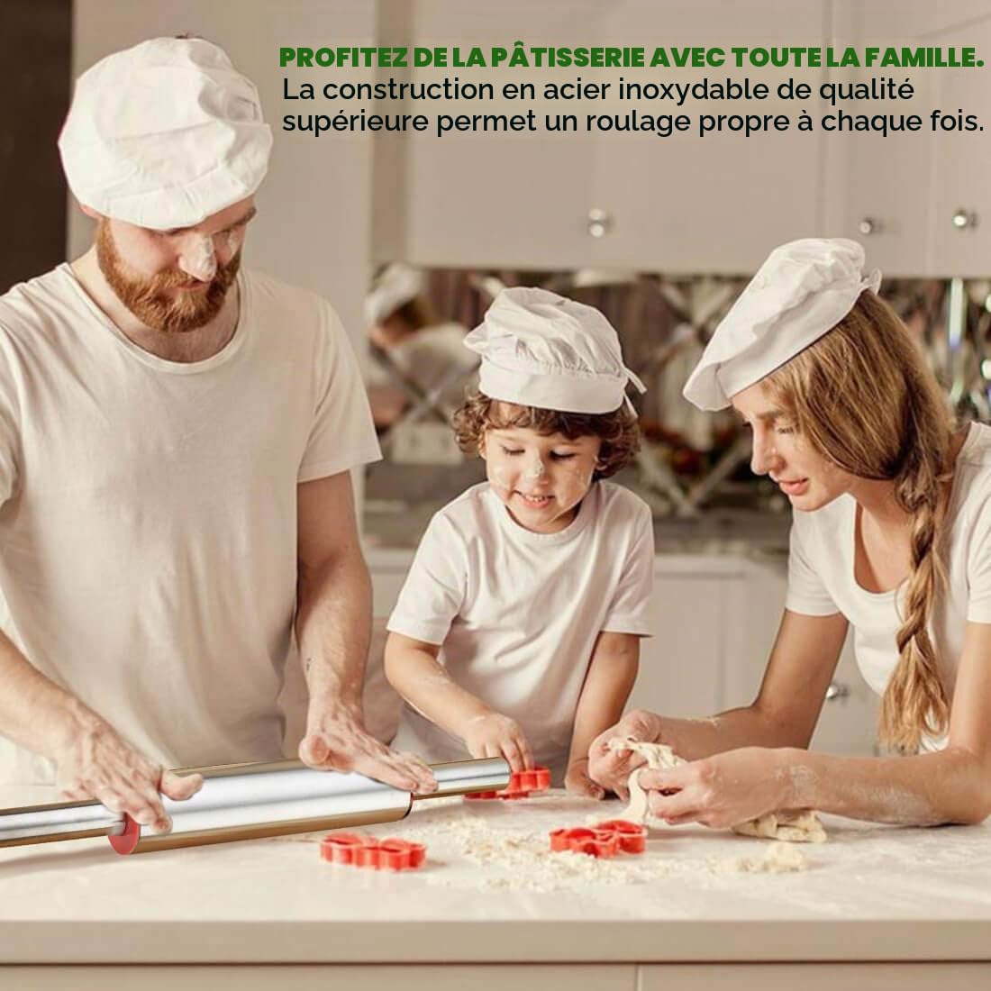 Rouleau Patisserie, Rouleau à Pâtisserie en Acier Inoxydable, Avec Marquage de Mesure Tapis de Cuisson en Silicone, Antiadhésive & Facile Rouleau, Rouleaux à Pâtisserie -pour Fondant Pizza Pâte Sablée