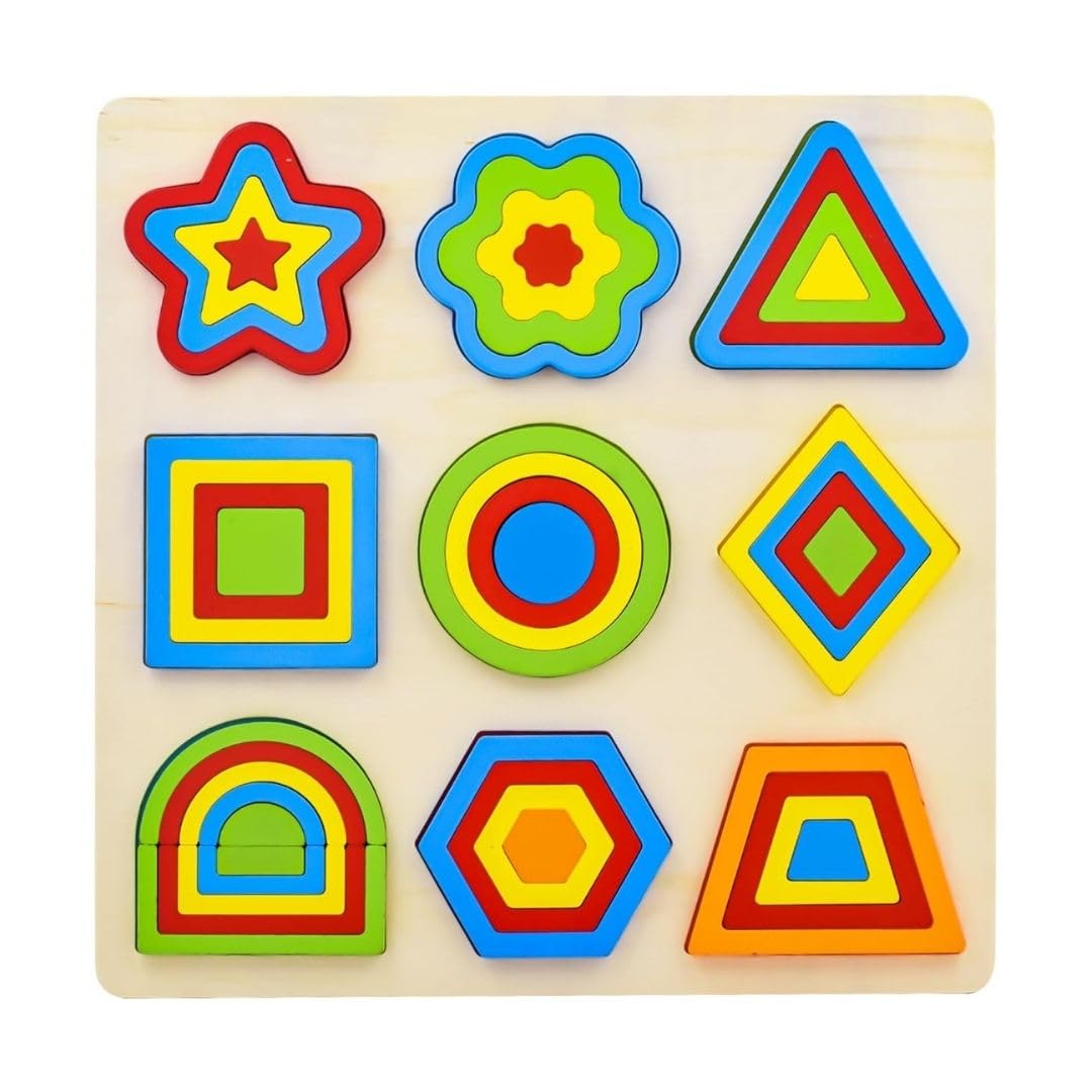 EcoElf Wooden Geometric Shapes Puzzle Learning Toy, Montessori Brain Teaser Puzzle Board with 9 Geometric Shapes, Interactive Game Educational Toys for Kids | 9 Shapes | (Big Size) (B0D5B9RFJ1) Amazon Price History, Amazon Price Tracker