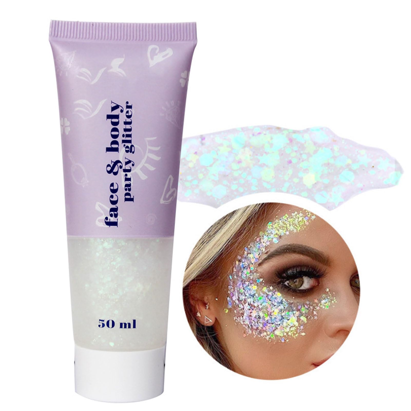 BTSEURY Body Glitter, 2Pcs Body Glitter Versatile, 50ml Large Capacity Safe Easy Cleaning Face Glitter Gel for Christmas (06 White)