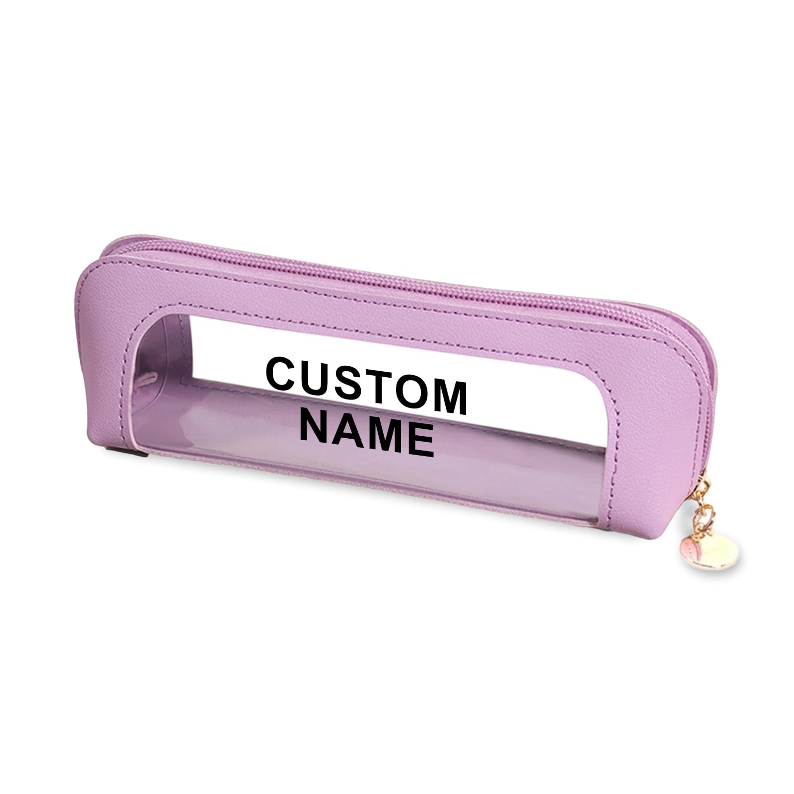 Transparent PU Leather Pencil Case, Personalised Clear Window Pen Bag (Light Purple)