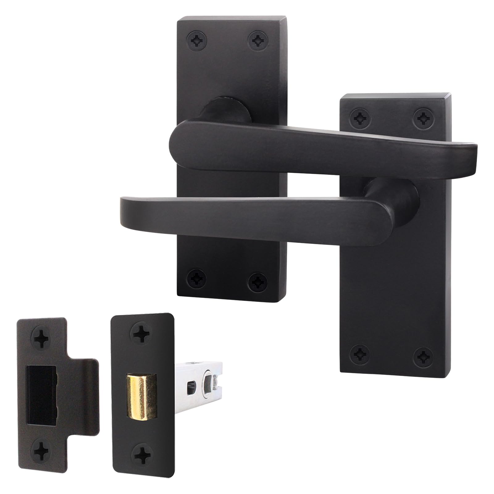 EAI Black Door Handle & Latch Set | 1 Pair Internal Handles on Backplate with Latch (64mm) | Straight Pattern